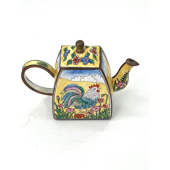 Vintage Kelvin Chen miniature enamel teapot with rooster design - Picture 1 of 7